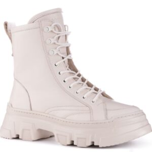 Черевики демісезонні на платформі, ATTICO, шкіра, колір кремовий, 109675