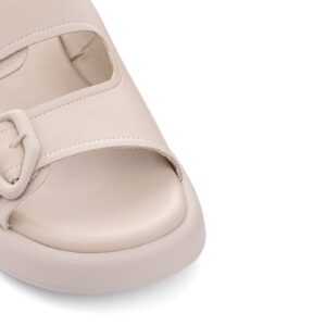 Шльопанці жіночі на низькому ходу, ATTICO, шкіра, колір бежевий, 116303 – 3